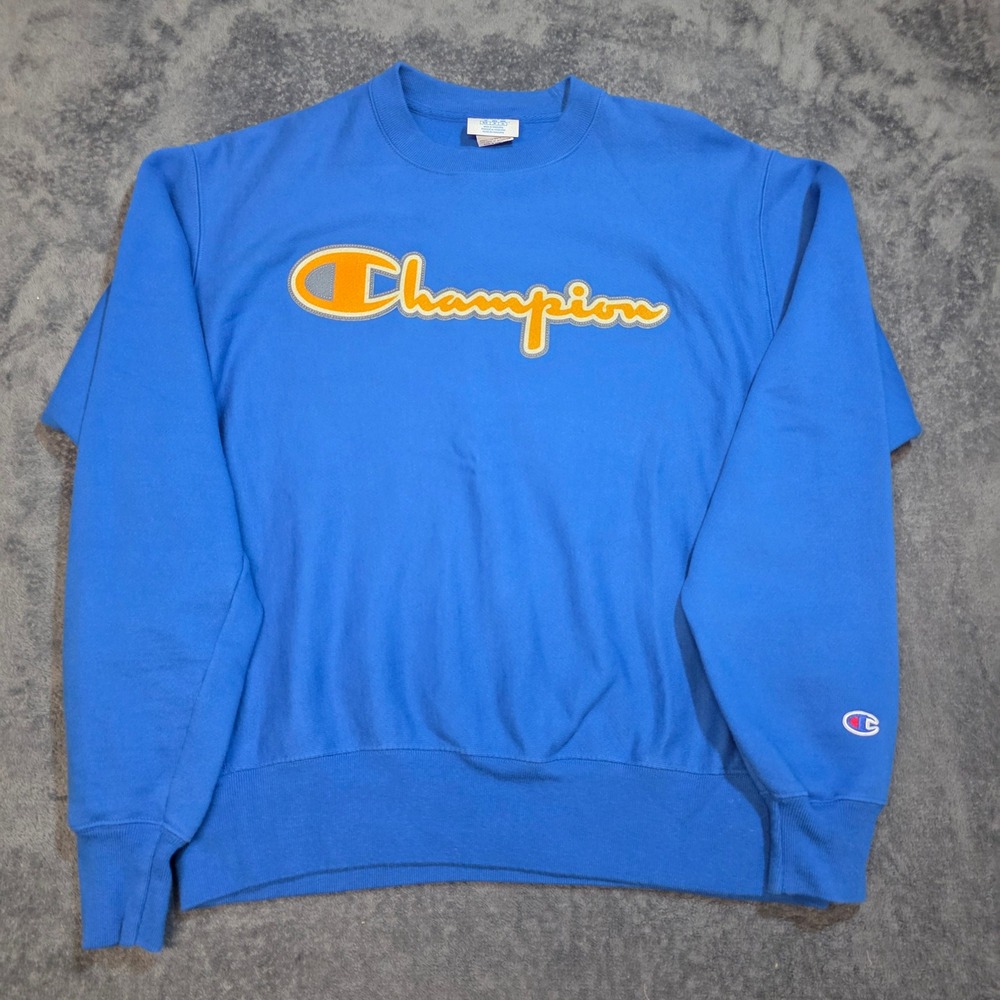 Champion Sweatshirt Mens M Reverse Weave Blue Felt Logo sports  comfort